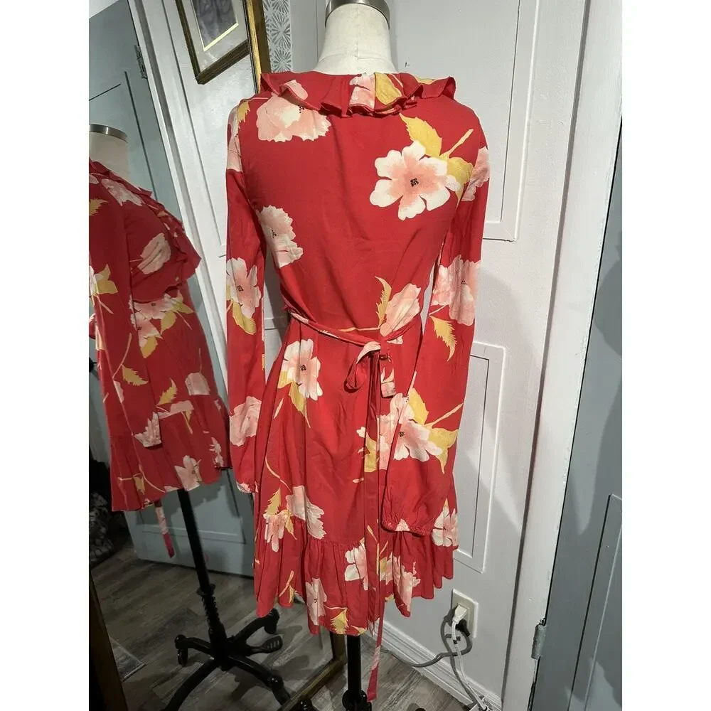 BILLABONG Ruffle Mini Floral Wrap Ruffle Dress Women Size Small - Picture 6 of 11